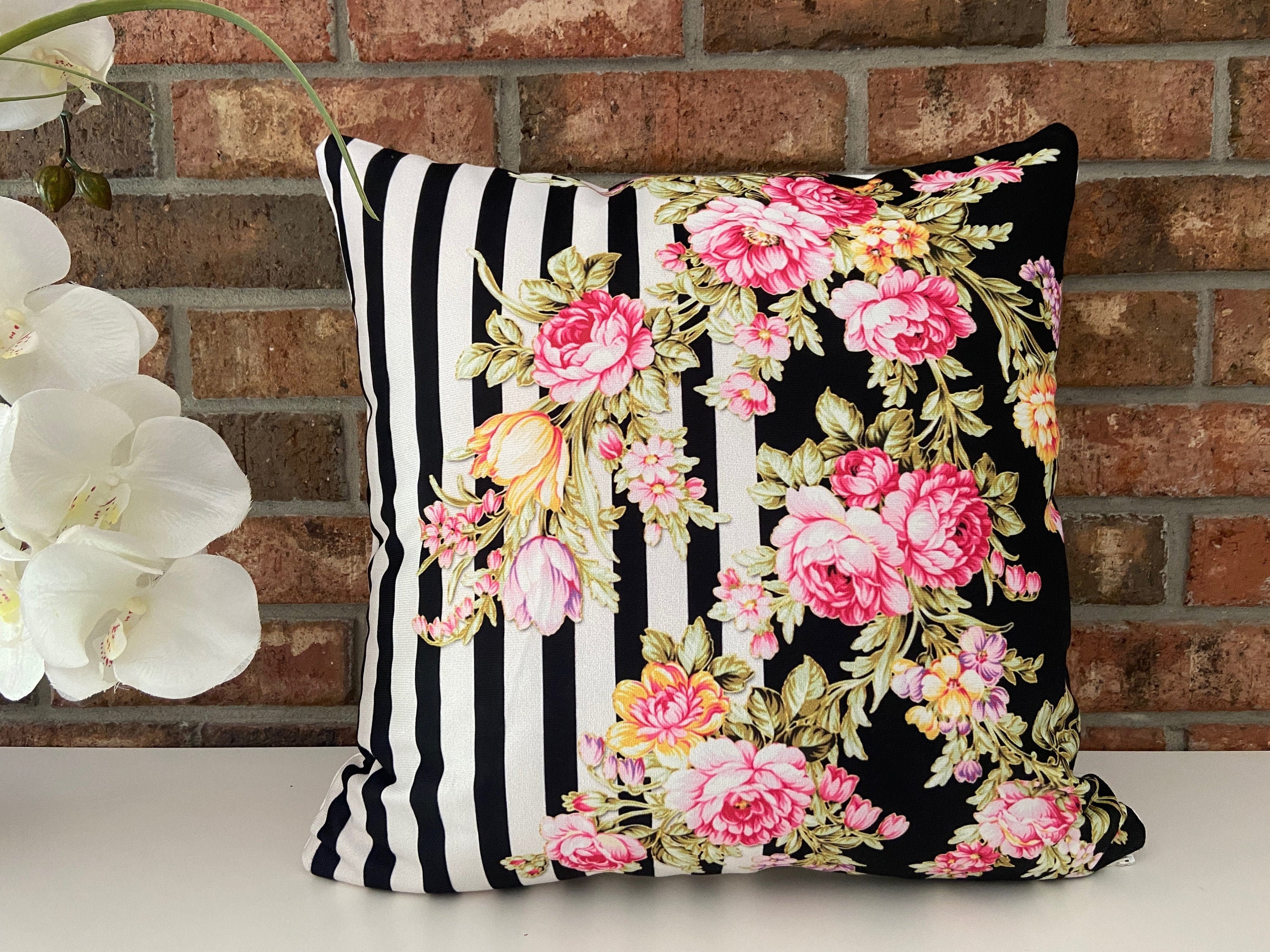Designer Pillow Cover Floral Throw Pillow Striped Spring Etsy