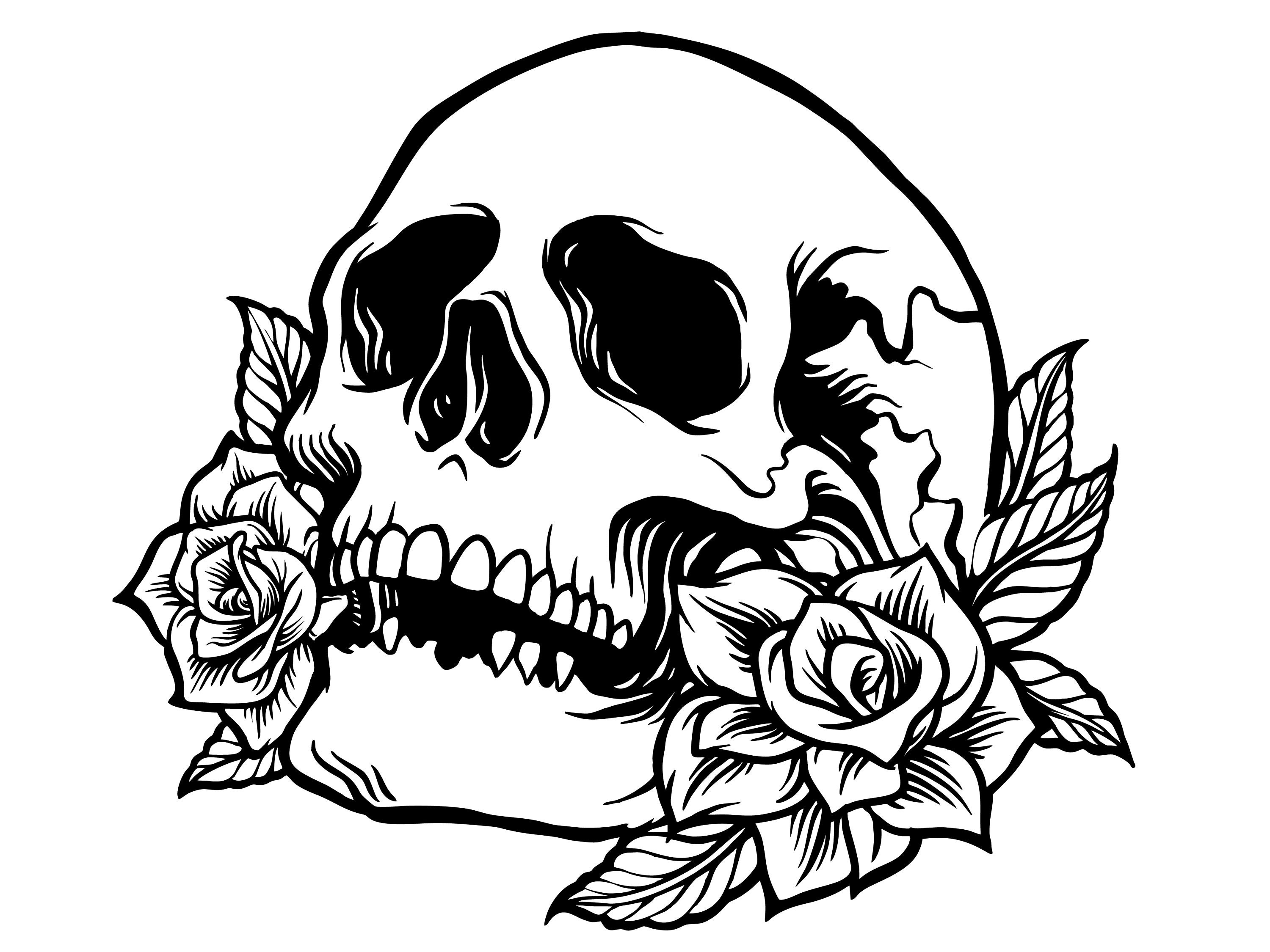 Drawn Skull With Roses floral tattoo Design cricut cut Etsy