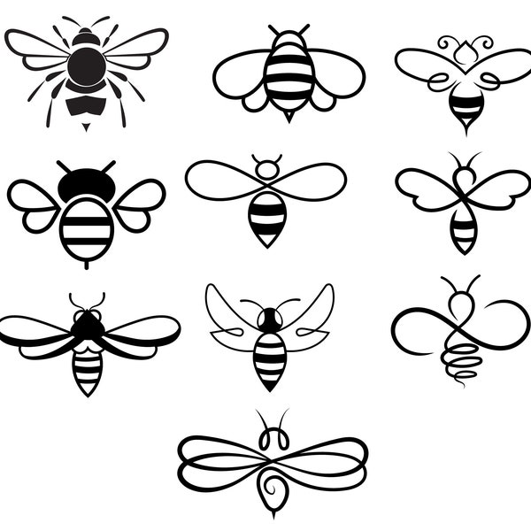 10 pack of Different Bees/Bee Logo/Nature Image/Eps/PNG/svg file/Cricut/Cut File/Instant Download/Tshirt Graphic/Printable/Stencil/Clipart
