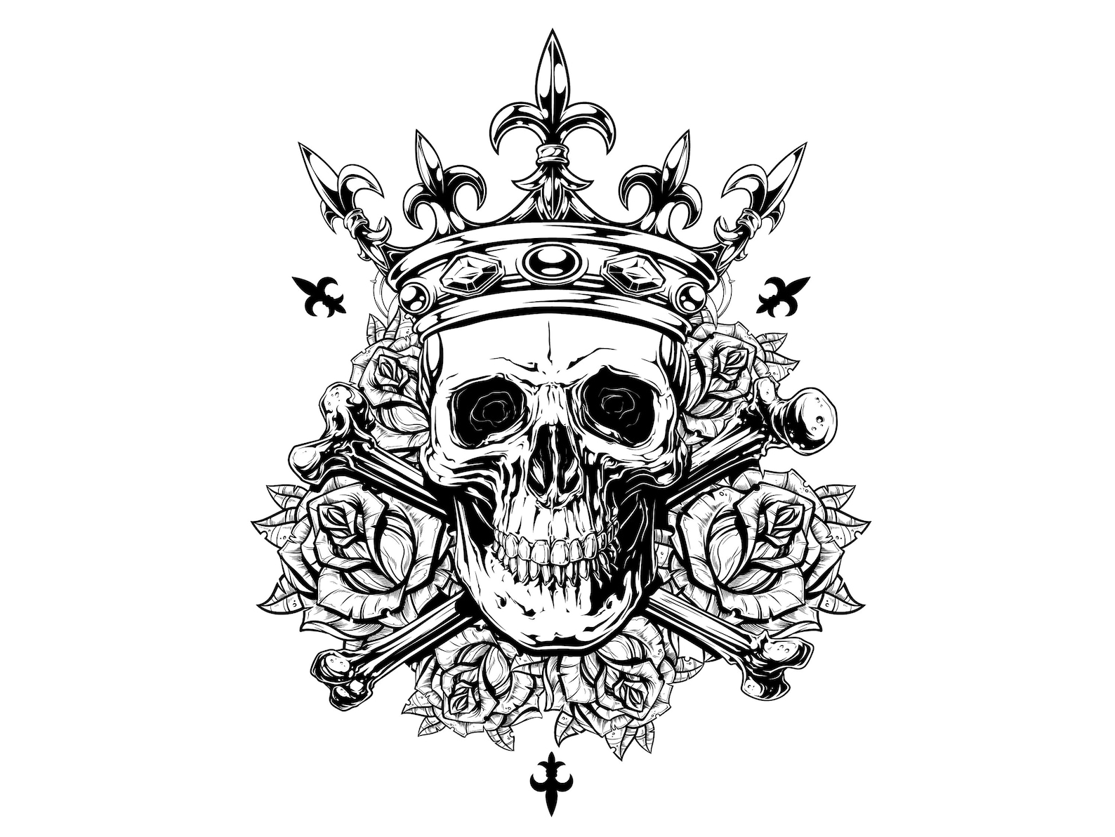 Royal Skull With Crown/fleur and Roses/silhouette/cricut/cut File/file