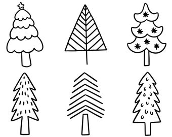 6 Pk of Hand Drawn Trees/Winter/Vector/Silhouette/Cameo/Cricut/Holiday SVG/Christmas Cut File/Holiday File in SVG/New Year Graphic/Download