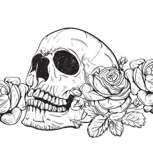 Drawn Skull With Roses/floral/tattoo Design/cricut/cut - Etsy