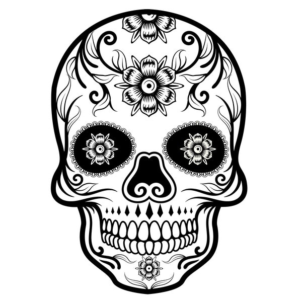 Black and White Sugar Skull/Line Art/Silhouette/Cricut/Cut File/File in SVG/Instant Download/Auto Cad/Tshirt Graphic/Printable/Stencil