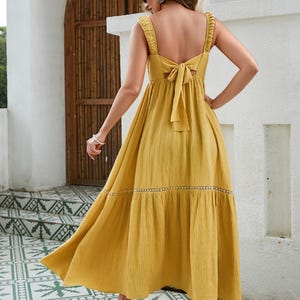 Elegant Mustard Yellow Maxi Dress With Ruffled Straps and Back Tie - Etsy