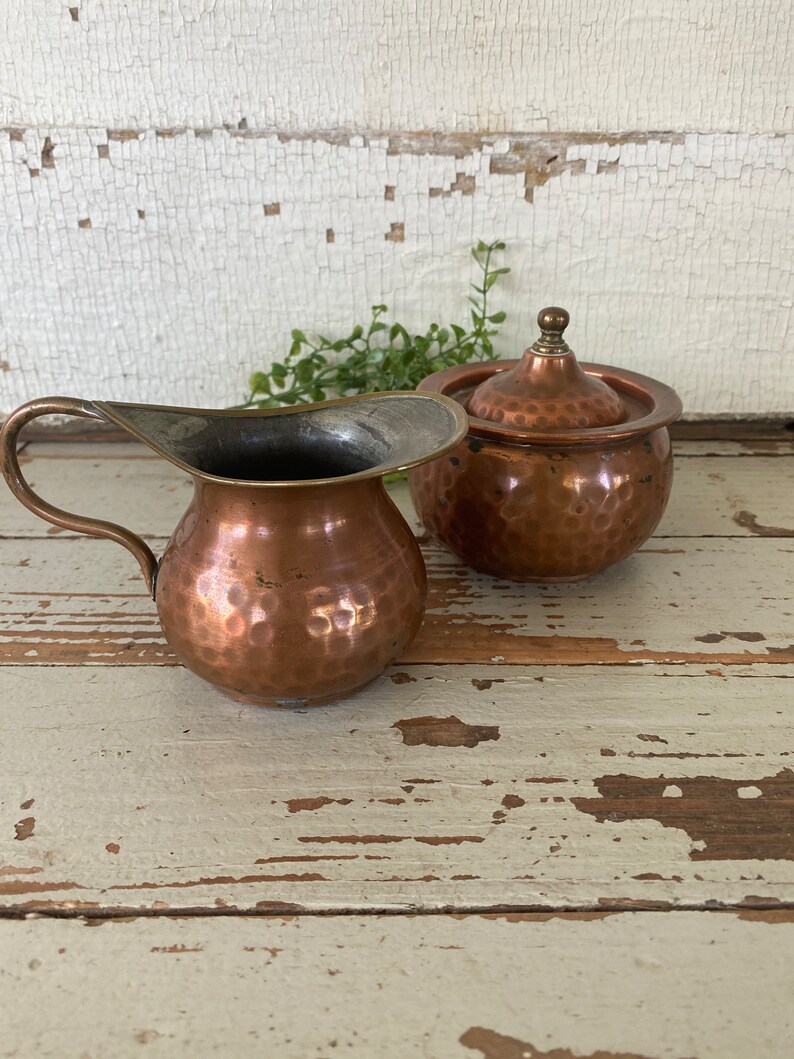 Vintage Hammered Copper Cream and Sugar Set/farmhouse/fall Etsy