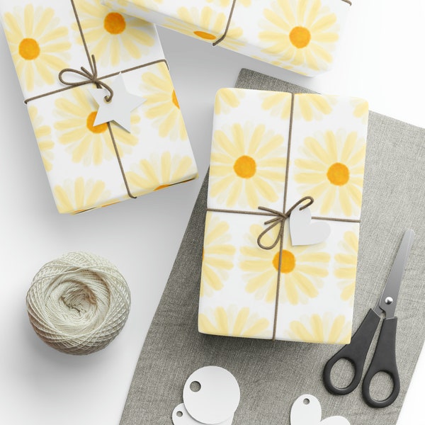 Daisy pattern gift wrapping paper warm yellow daisy for a cozy traditional vibe for birthday gift for her or any occasion