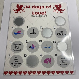 Valentine’s Day advent calendar, scratch card, 14 days of love scratch, couples gift, Gift for her, Gift for him, Naughty scratch card