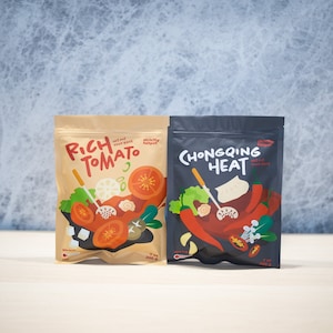 Mikey Chen&#39;s Hotpot Soup Bases (Chong Qing Spicy & Tomato), Sichuan soup bases for hotpot, asian food gifts, spicy hotpot