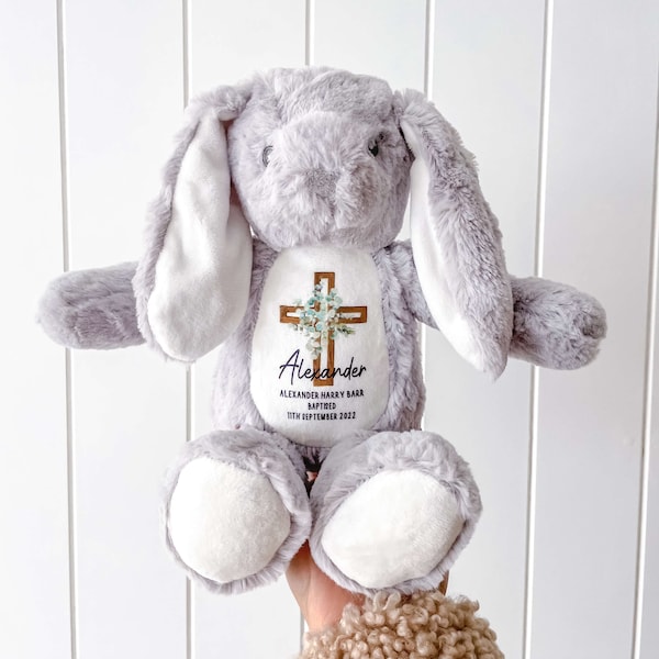 Personalised Bunny Teddy Baptism Christening Gift | New Baby Gift | Birthday Gift | Wedding Gift | Baptism Christening | Religious Keepsake