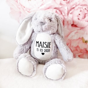 Personalised Bunny with Name & Birth Date | Easter Baby Gift | New Baby | Birthday Gift | Wedding | Flower Girl | Page Boy | Bridesmaid