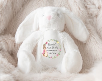 Personalised Teddy with Birth Details | New Baby Gift | Birth announcement | Baby shower | Baby Keepsake | Personalised Flopsy Bunny Toy