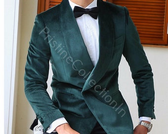 Men's Green Velvet Double Breasted Blazer - Grooms Wear Jacket