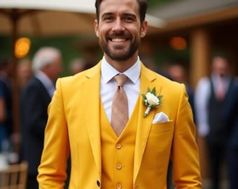 Men's Yellow Wedding Suit: Party Wear, Elegant Groom Attire