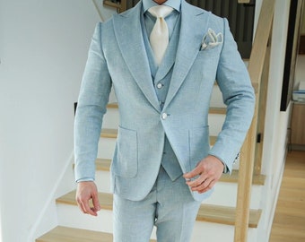 Himmelblauer 3-Teiler - Eleganter Hochzeitsanzug für Herren