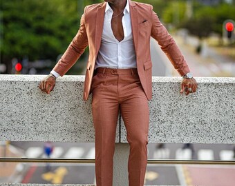 Men's Rust Slim Fit Suit – 2 Piece Formal Wedding Suit