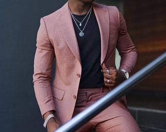 Men's Elegant Pink Two Piece Suit, Bespoke Wedding Groom Suit