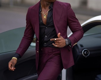 Men's Burgundy Suit: Elegant 2-Piece Fashion Suit