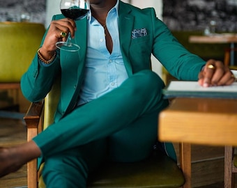 Herren Elegant Grüner Anzug, Slim Fit 2-teiliger Hochzeitsanzug
