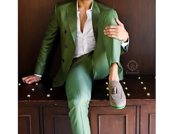 Grüner Herrenanzug, Slim Fit-Zweiteiler - Hochzeit, Party, Maßanfertigung