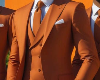 Rust Orange 3 Piece Suit - Men's Tailored Fit Wedding Suit