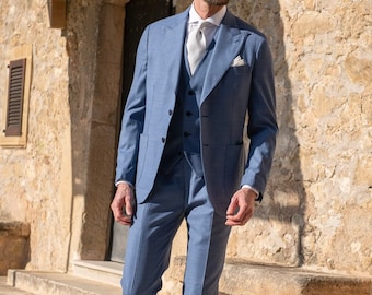 Light Blue Slim Fit 3-Piece Suit - Men's Wedding, Party Wear