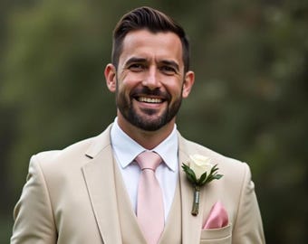 Beige 3-Piece Suit: Elegant Wedding & Party Wear