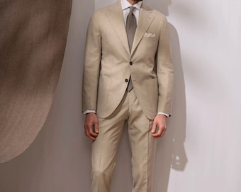 Mens Beige Suit, Slim Fit 2-Piece Dinner Party Suit