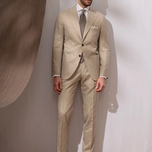 Mens Suits beige 2 Piece Suits Groomsmen Dinner Party Wear Suits Slim Fit 2 Button beige Suits Beach Wedding Suits Luxury Suits