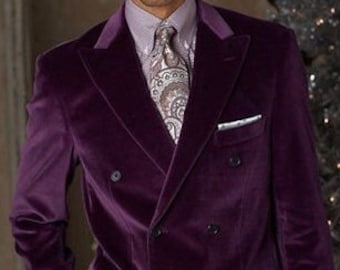 Men's Purple Velvet Double Breasted Party Blazer