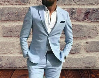 Sky Blue Men's Suit: Slim Fit, Two-Button Wedding Groom Attire