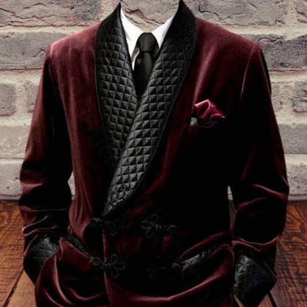 Mens Double Breasted Smoking Jacket Maroon Velvet Smoking Coats Evening Dinner Party Wear Coat Blazers