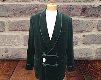 Mens Green Velvet Smoking Jacket: Shawl Collar, Christmas Party Coat