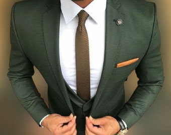 Men Suits Green Wedding 3 Piece Suits Slim Fit One Button - Etsy