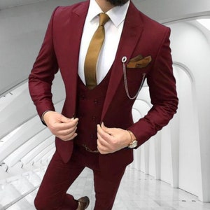 Men Burgundy 3 Piece Suit Formal Fashion Elegant Slim Fit One - Etsy