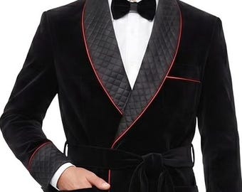 Luxury Shawl Collar Dressing Gown, Men’s Black Velvet Robe, Elegant Men’s Loungewear, Groom Wedding Robe, Gift for Him