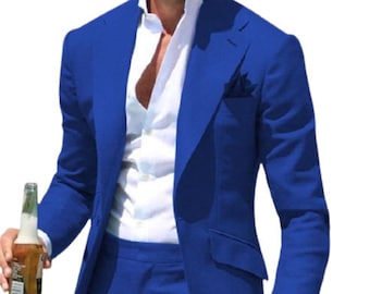 Men's Blue Peaked Lapel Suit, Two-Piece Wedding Groom Attire