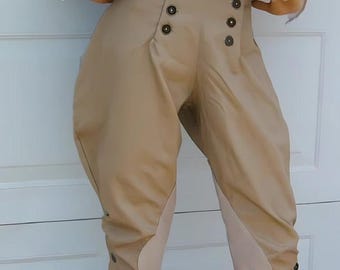 Pantalones de montar ingleses vintage steampunk para mujer, color beige, años 80