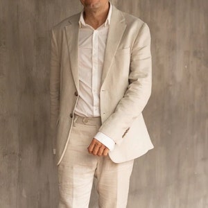 Men Two Piece Linen Suit, Beige Wedding Suit, Dinner Suit, Night Party Wear Suit, Groomsmen Suits, Date Night Suits