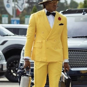 Men Double Breasted Yellow Suit Elegant Designer Wedding Suit Formal Fashion Two Piece Suit Dinner Suit Prom Wear Bespoke