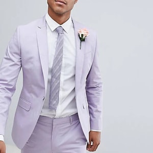 Men Light Purple 2 Piece Slim Fit Suits Elegant Party Wear Suits Formal Fashion Suits Groom Wedding Suit Dinner Bespoke For Men