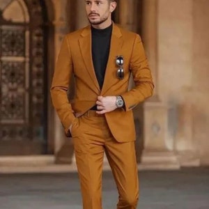Men&#39;s 2 Piece Suit Mustard Slim Fit Suit Wedding Outfit Formal Suit Dinner Suit Bespoke Tailoring Elegant Designer Suit For Men