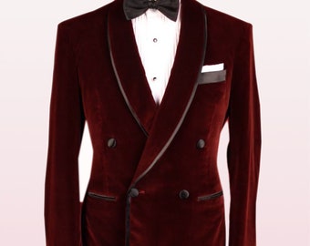 Men's Maroon Velvet Double Breasted Tuxedo Blazer