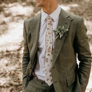 Herren Groomsmen Leinenanzüge Herren Olivgrüner Leinen 2-Teiler Herren Slim Fit Anzug Herren-Hochzeitsanzug Groomswear Grüner Anzug Herrenleinen 2-Teiler