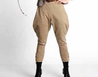 Vintage Steampunk Jodhpurs – 1930-talets beige bomullsridbyxor för dam, vadlånga