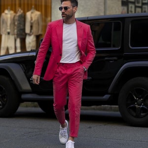 MEN&#39;S PINK SUIT Wedding Dinner Groomsmen Suit Slim Fit Bespoke Suit Luxurious Pink Suit Coat Pant Jackets