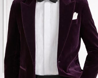 Men’s Purple Velvet Blazer - One Button Peak Lapel Coat - Dinner Blazer