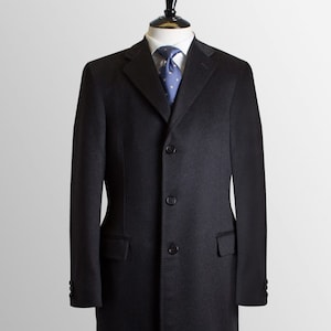 Single Breasted Charcoal Cashmere Overcoat Luxurious 3 Button Front and Straight Pockets With Flaps Black Overcoat Evening Wear Long Jackets