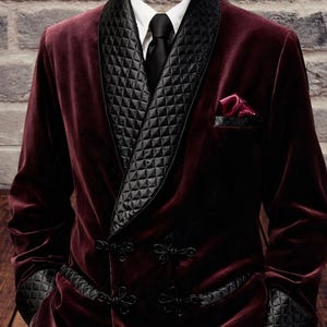 Kastanjebruine fluwelen smokingjas heren, double-breasted gewatteerde revers