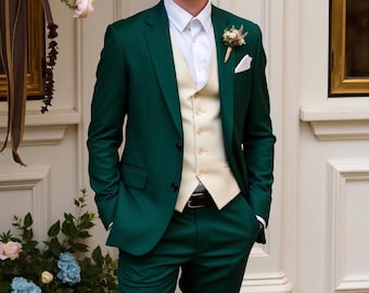 Green Men's 3-Piece Suit: Tailored Fit Wedding or Prom