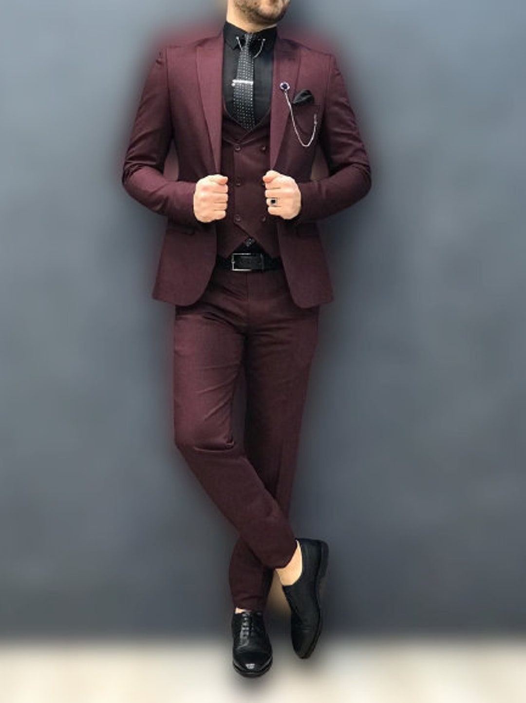 MEN SUITS WEDDING 2 Piece maroon Formal Fashion Party Wear Prom Dinner–  SAINLY